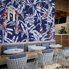Carta da parati Giungla in blu - locali pubblici, esercizi commerciali