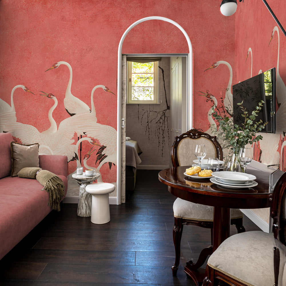 Carta da parati Aironi eleganti - sala da pranzo | rosa