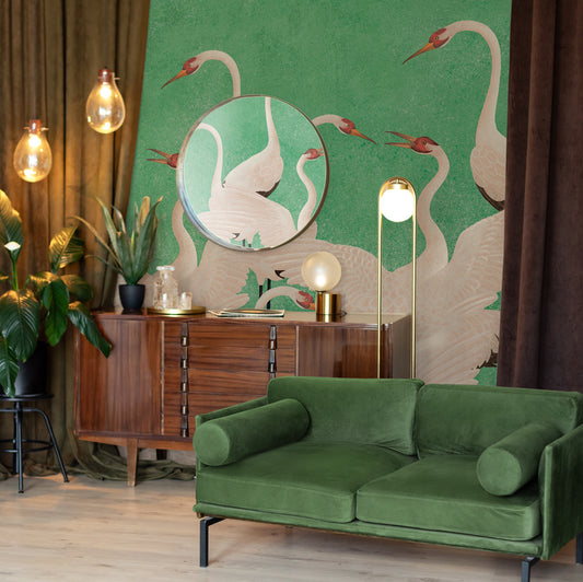 Carta da parati Aironi eleganti - soggiorno | verde