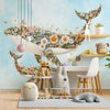 Papier peint Baleines en fleurs