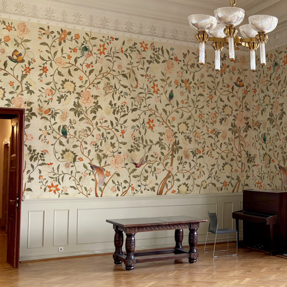 Carta da parati Chinoiserie Ocra - soggiorno