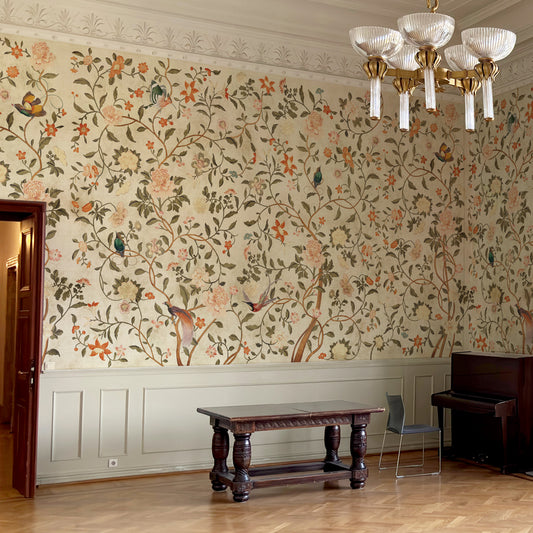 Carta da parati Chinoiserie Ocra - soggiorno