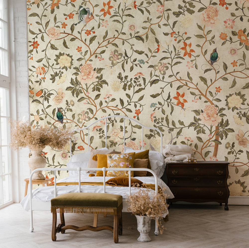 Carta da parati Chinoiserie Ocra - camera da letto
