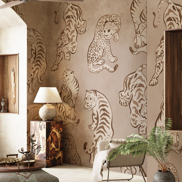 Carta da parati Tigri artistiche - soggiorno | beige
