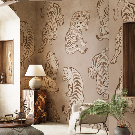Carta da parati Tigri artistiche - soggiorno | beige