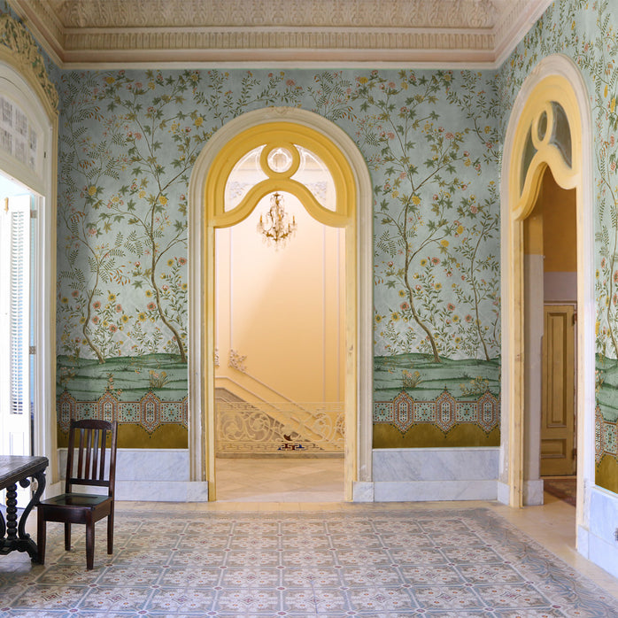 Carta da parati Chinoiserie di giada - soggiorno