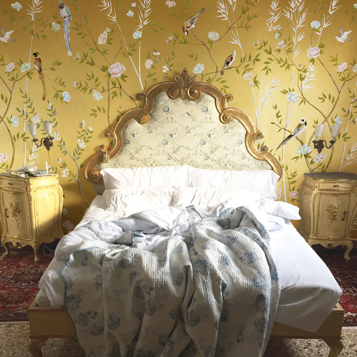 Carta da parati Chinoiserie dorata - camera da letto