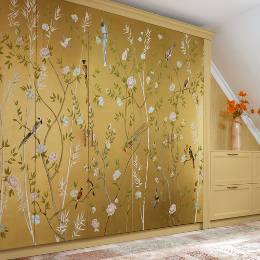Carta da parati Chinoiserie dorata - mobili