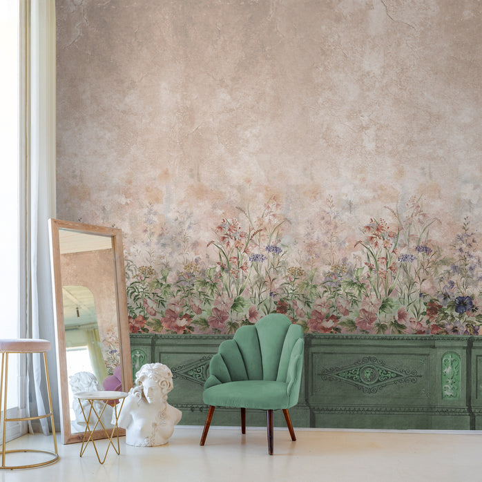 Carta da parati Boiserie floreale - soggiorno
