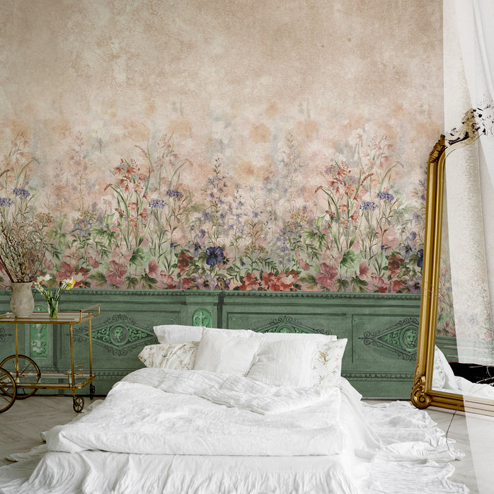 Carta da parati Boiserie floreale - camera da letto