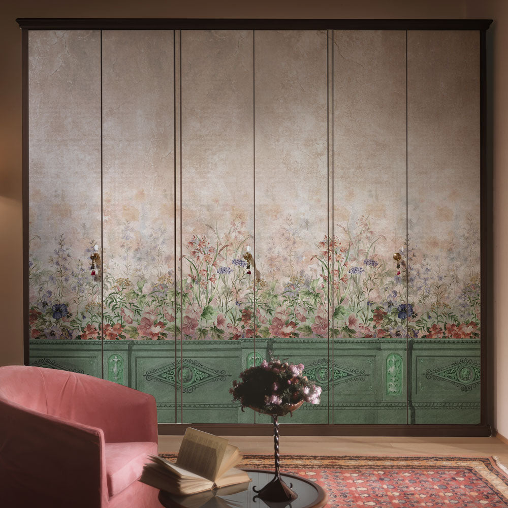 Carta da parati Boiserie floreale - mobili