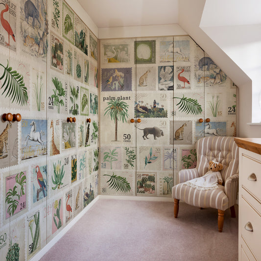 Carta da parati Francobolli - soggiorno, mobili