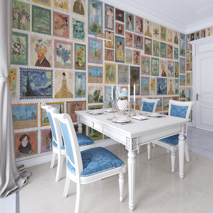 Carta da parati Collezione di francobolli - sala da pranzo