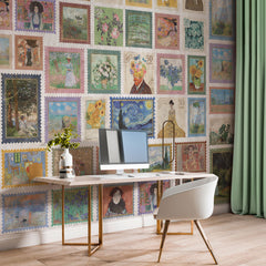 Carta da parati Collezione di francobolli - ufficio, soggiorno