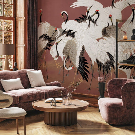 Carta da parati Gru del Sol levante - soggiorno | rosso