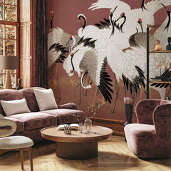 Carta da parati Gru del Sol levante - soggiorno | rosso