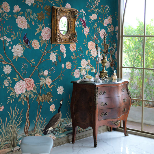 Carta da parati Chinoiserie ottanio - soggiorno, corridoio