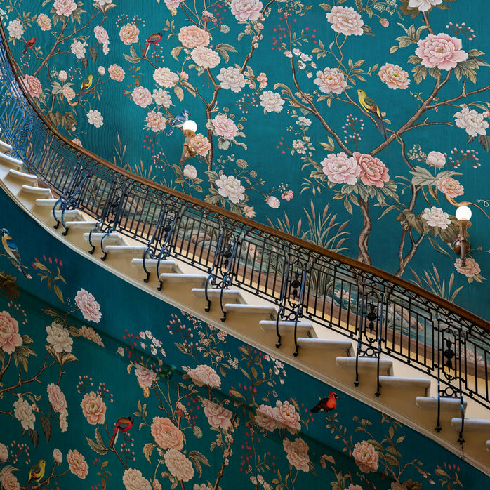 Carta da parati Chinoiserie ottanio - scale