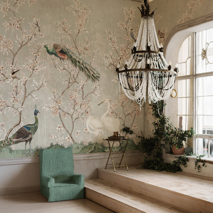 Carta da parati Chinoiserie eterea - soggiorno