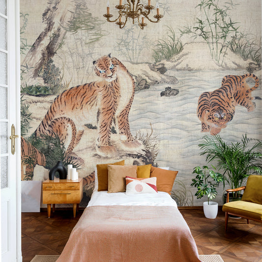 Carta da parati Tigre contro tigre - camera da letto