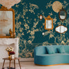 Carta da parati Chinoiserie turchese - soggiorno