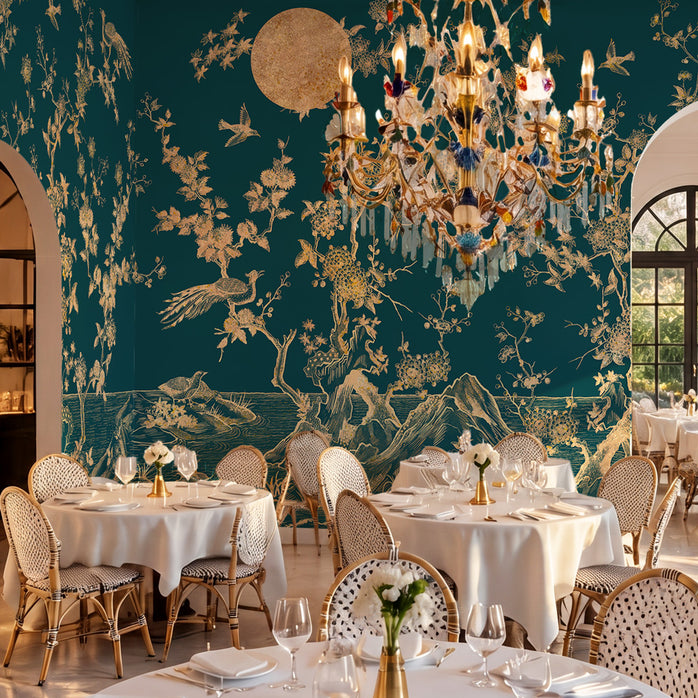 Carta da parati Chinoiserie turchese - locali pubblici