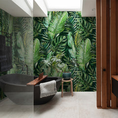 Carta da parati Tropical palm - bagno, box doccia