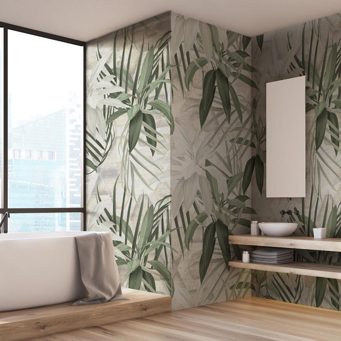 Carta da parati Leaves - bagno, box doccia