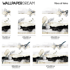 Papel pintado de libélula con trazos dorados