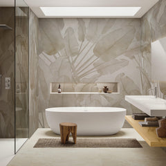 Carta da parati Geometric Palm beige - bagno  | beige