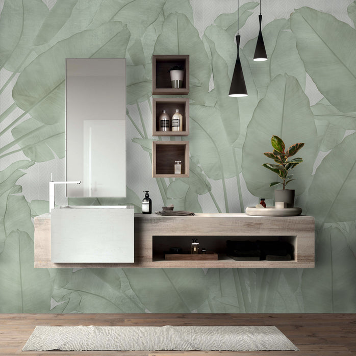 Carta da parati Geometric Palm verde bagno