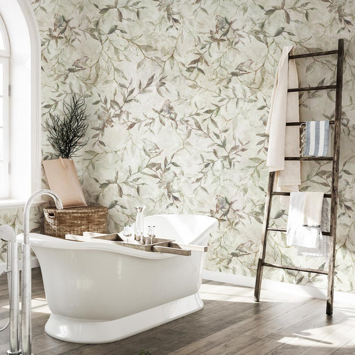 Carta da parati Botanical Birds bagno 2