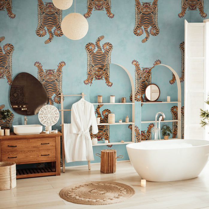 Carta da parati Tigre tibetana - bagno | blu