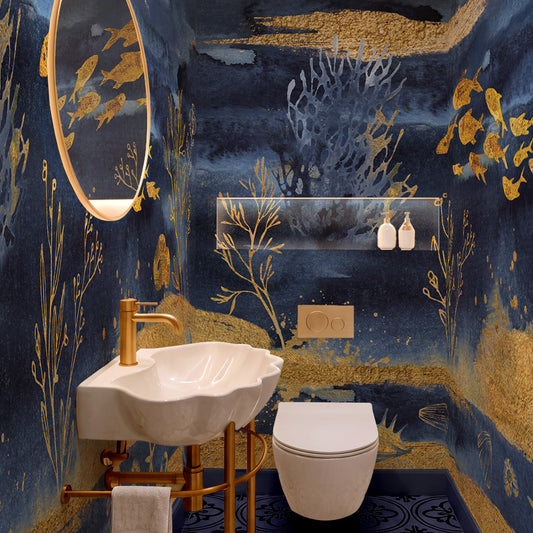 Carta da parati Oro e Zaffiri - bagno