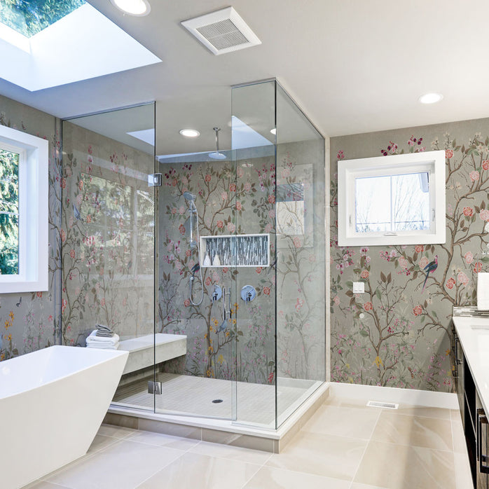 Carta da parati Roseto d'Oriente - bagno, box doccia