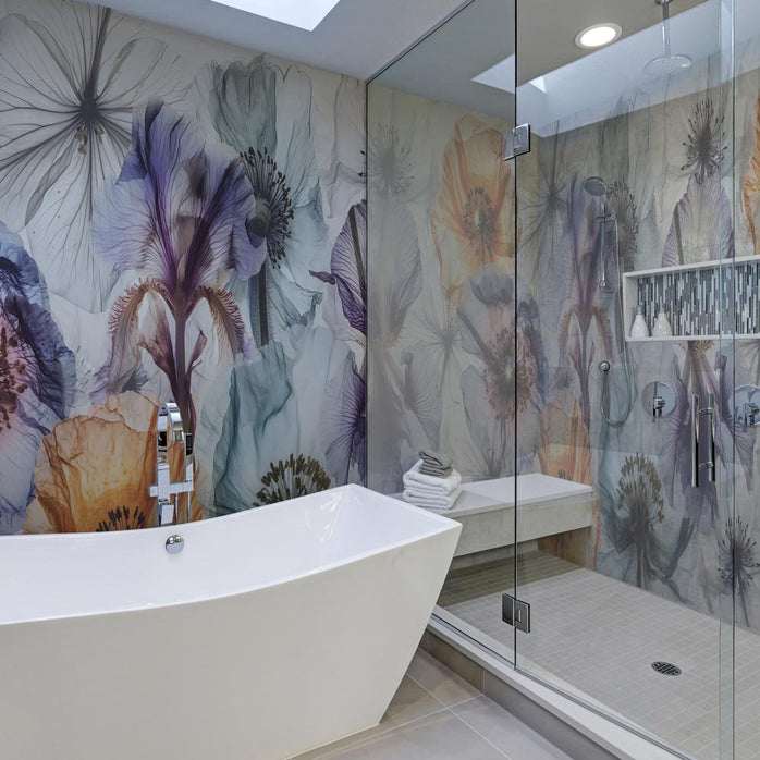 Carta da parati Flora eterea - bagno, box doccia