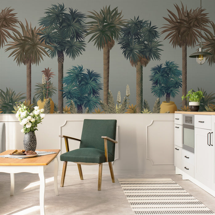 Carta da parati Surreal Palms - cucina, sala da pranzo | blu