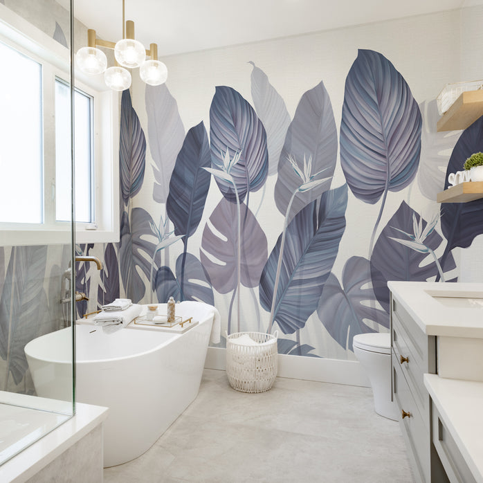 Carta da parati Exotic paradise - bagno, box doccia | blu