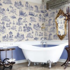 Carta da parati English Toile - bagno  | blu