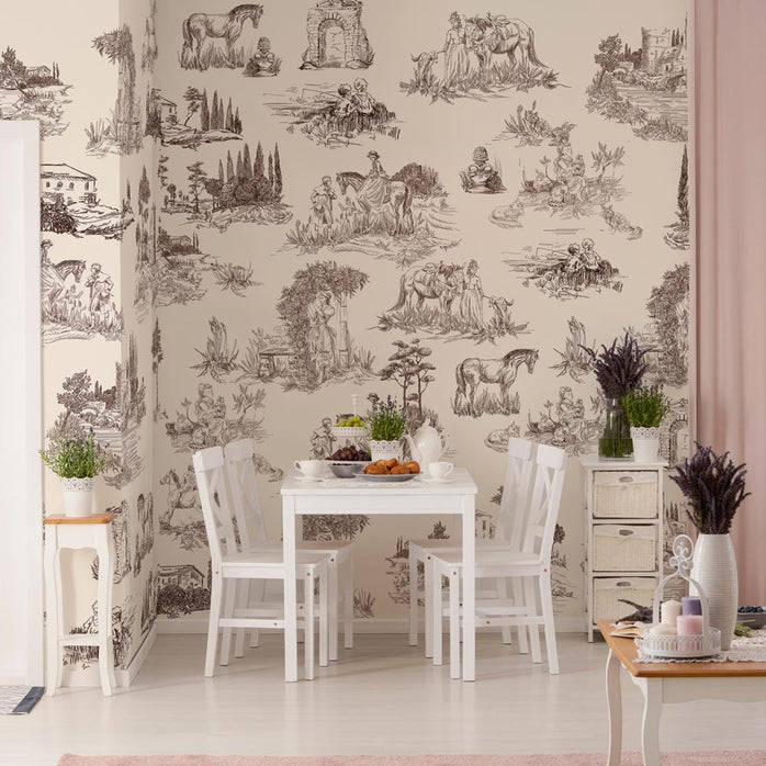 Carta da parati English Toile - cucina, esercizi commerciali | beige
