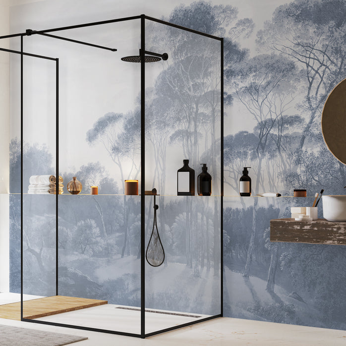 Carta da parati Pineta artistica - bagno, box doccia | blu