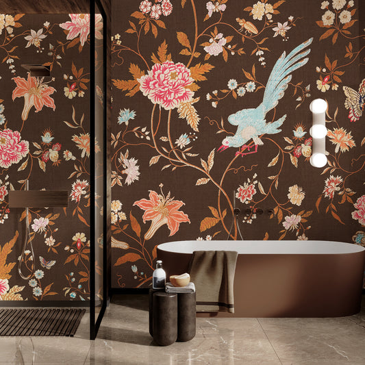 Carta da parati Chinoiserie notturna - box doccia