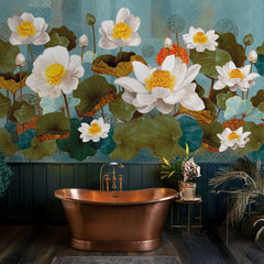 Carta da parati Collage floreale - bagno