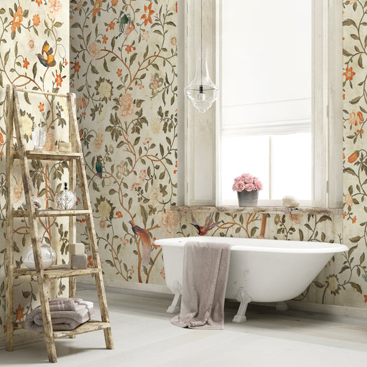 Carta da parati Chinoiserie Ocra - bagno