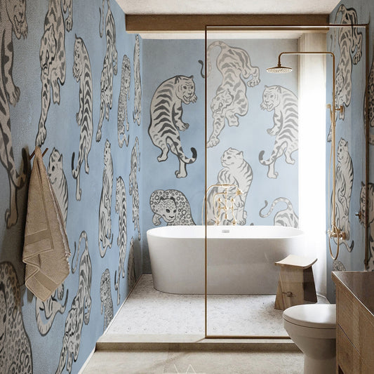 Carta da parati Tigri artistiche - box doccia, bagno | blu