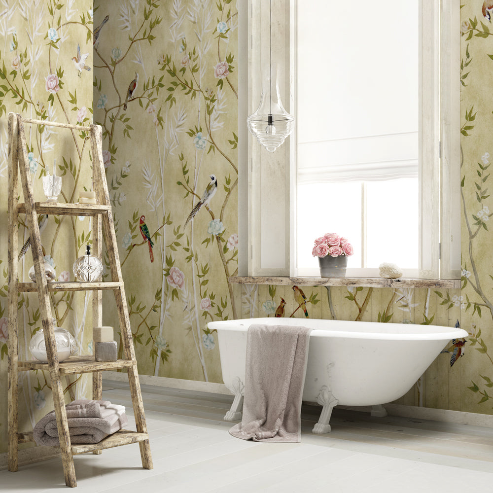 Carta da parati Chinoiserie dorata - box doccia