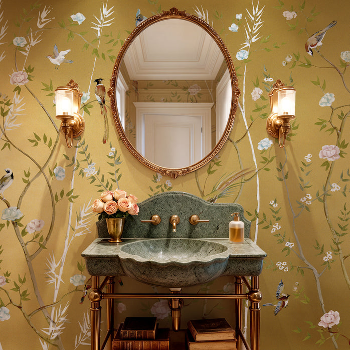 Carta da parati Chinoiserie dorata - bagno