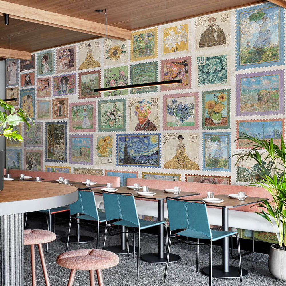 Carta da parati Collezione di francobolli - esercizi commerciali, locali pubblici