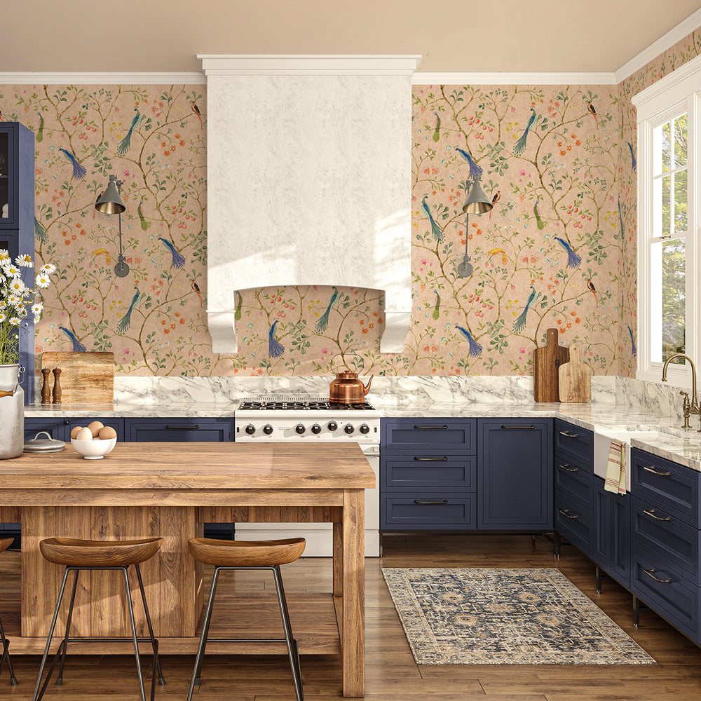 Carta da parati Chinoiserie con uccellini - cucina, sala da pranzo