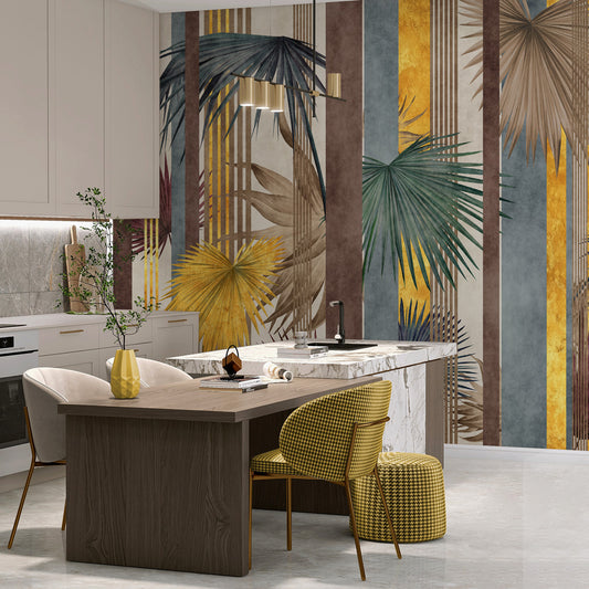 Carta da parati Tropical Gold - sala da pranzo, cucina
